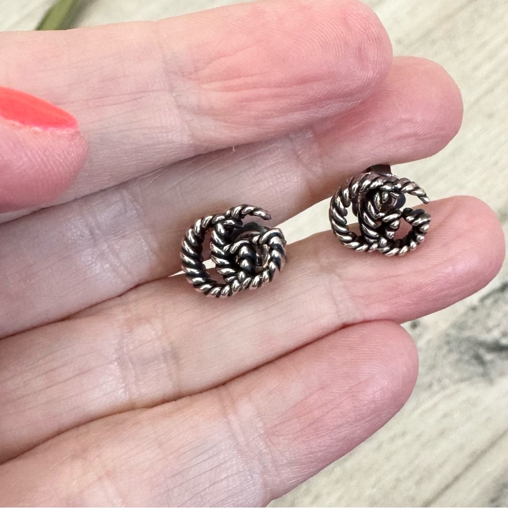 Gucci Mini Sterling Silver Torchon Double G Stud Earrings - Picture 7 of 9